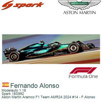 Modelauto 1:18 | Spark 18S992 | Aston Martin Aramco F1 Team AMR24 2024 #14 - F.Alonso