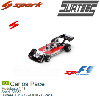 Modelauto 1:43 | Spark S9653 | Surtees TS16 1974 #18 - C.Pace