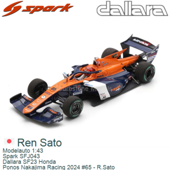 Modelauto 1:43 | Spark SFJ043 | Dallara SF23 Honda | Ponos Nakajima Racing 2024 #65 - R.Sato