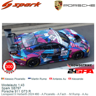 Modelauto 1:43 | Spark SB797 | Porsche 911 GT3 R | Lionspeed X Herberth 2024 #80 - A.Picariello - A.Fach  - M.Rump - A.Au