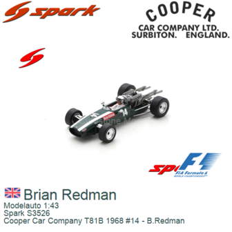 Modelauto 1:43 | Spark S3526 | Cooper Car Company T81B 1968 #14 - B.Redman