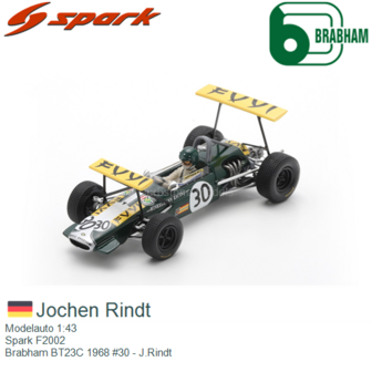 Modelauto 1:43 | Spark F2002 | Brabham BT23C 1968 #30 - J.Rindt