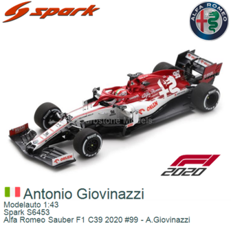 Modelauto 1:43 | Spark S6453 | Alfa Romeo Sauber F1 C39 2020 #99 - A.Giovinazzi