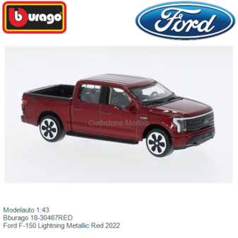 Modelauto 1:43 | Bburago 18-30467RED | Ford F-150 Lightning Metallic Red 2022