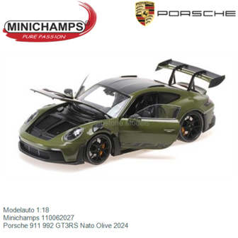 Modelauto 1:18 | Minichamps 110062027 | Porsche 911 992 GT3RS Nato Olive 2024