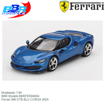 Modelauto 1:64 | BBR Models BBRFER64004 | Ferrari 296 GTB BLU CORSA 2024