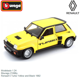 Modelauto 1:24 | Bburago 21088y | Renault 5 Turbo Yellow and Black 1982