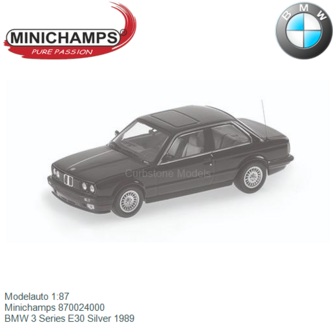 Modelauto 1:87 | Minichamps 870024000 | BMW 3 Series E30 Silver 1989