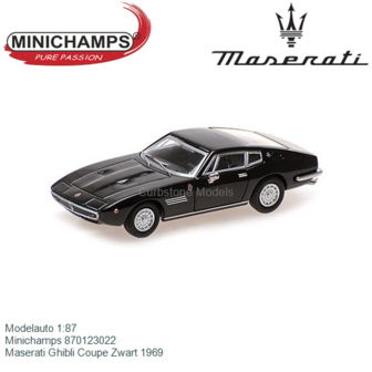 Modelauto 1:87 | Minichamps 870123022 | Maserati Ghibli Coupe Zwart 1969