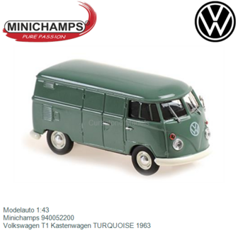 Modelauto 1:43 | Minichamps 940052200 | Volkswagen T1 Kastenwagen TURQUOISE 1963