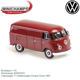 Modelauto 1:43 | Minichamps 940052201 | Volkswagen T1 Kastenwegen Donker Rood 1963