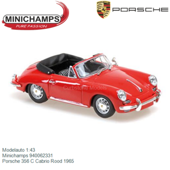 Modelauto 1:43 | Minichamps 940062331 | Porsche 356 C Cabrio Rood 1965