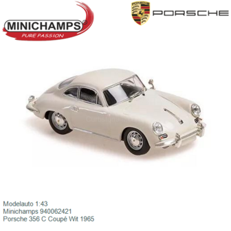 Modelauto 1:43 | Minichamps 940062421 | Porsche 356 C Coup&eacute; Wit 1965