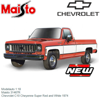 Modelauto 1:18 | Maisto 31467R | Chevrolet C10 Cheyenne Super Red and White 1974