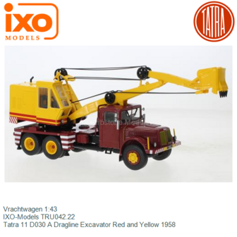 Vrachtwagen 1:43 | IXO-Models TRU042.22 | Tatra 11 D030 A Dragline Excavator Red and Yellow 1958