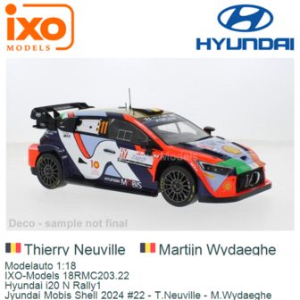 Modelauto 1:18 | IXO-Models 18RMC203.22 | Hyundai i20 N Rally1 | Jyundai Mobis Shell 2024 #22 - T.Neuville - M.Wydaeghe