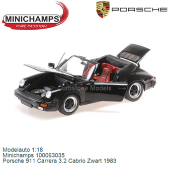 Modelauto 1:18 | Minichamps 100063035 | Porsche 911 Carrera 3.2 Cabrio Zwart 1983