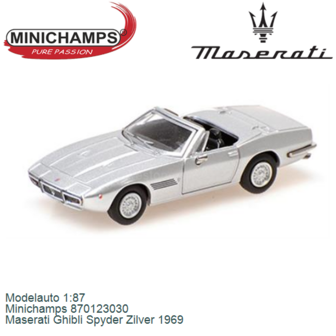 Modelauto 1:87 | Minichamps 870123030 | Maserati Ghibli Spyder Zilver 1969