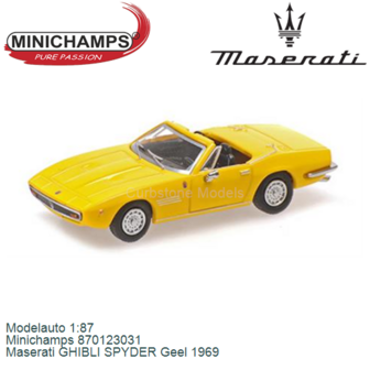 Modelauto 1:87 | Minichamps 870123031 | Maserati GHIBLI SPYDER Geel 1969