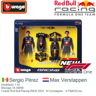 Modelauto 1:43 | Bburago 18-38099 | Oracle Red Bull Racing RB20 2024 - M.Verstappen - S.P&amp;#233;rez