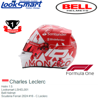 Helm 1:5 | Looksmart LSHEL001 | Bell Helmet | Scuderia Ferrari 2024 #16 - C.Leclerc