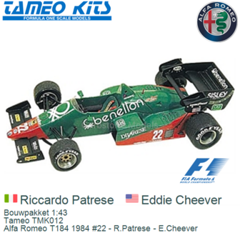 Bouwpakket 1:43 | Tameo TMK012 | Alfa Romeo T184 1984 #22 - R.Patrese - E.Cheever