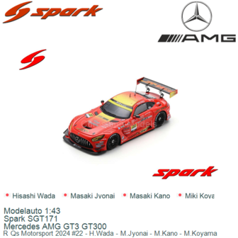 Modelauto 1:43 | Spark SGT171 | Mercedes AMG GT3 GT300 | R Qs Motorsport 2024 #22 - H.Wada - M.Jyonai - M.Kano - M.Koyama