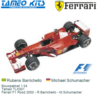 Bouwpakket 1:24 | Tameo TLK001 | Ferrari F1 Rood 2000 - R.Barrichello - M.Schumacher