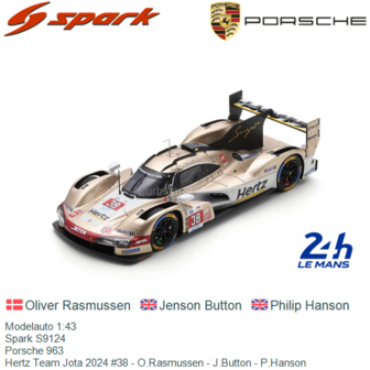 Modelauto 1:43 | Spark S9124 | Porsche 963 | Hertz Team Jota 2024 #38 - O.Rasmussen - J.Button - P.Hanson