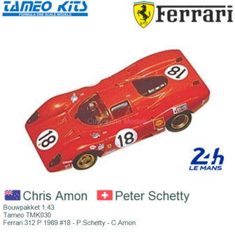 Bouwpakket 1:43 | Tameo TMK030 | Ferrari 312 P 1969 #18 - P.Schetty - C.Amon