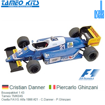 Bouwpakket 1:43 | Tameo TMK045 | Osella FA1/G Alfa 1986 #21 - C.Danner - P.Ghinzani