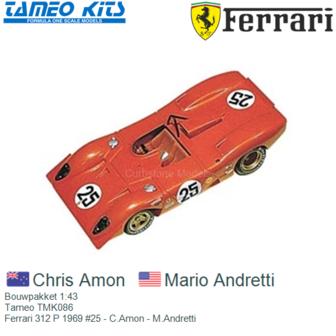 Bouwpakket 1:43 | Tameo TMK086 | Ferrari 312 P 1969 #25 - C.Amon - M.Andretti