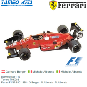 Bouwpakket 1:43 | Tameo TMK088 | Ferrari F1/87-88C 1988 - G.Berger - M.Alboreto - M.Alboreto