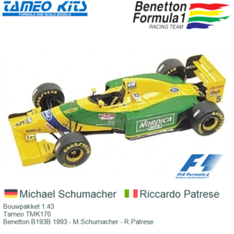 Bouwpakket 1:43 | Tameo TMK170 | Benetton B193B 1993 - M.Schumacher - R.Patrese