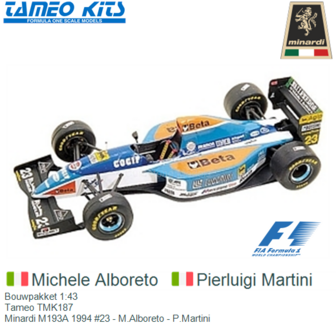 Bouwpakket 1:43 | Tameo TMK187 | Minardi M193A 1994 #23 - M.Alboreto - P.Martini