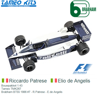 Bouwpakket 1:43 | Tameo TMK267 | Brabham BT55 1986 #7 - R.Patrese - E.de Angelis