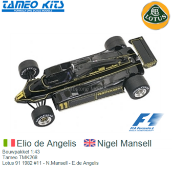 Bouwpakket 1:43 | Tameo TMK268 | Lotus 91 1982 #11 - N.Mansell - E.de Angelis