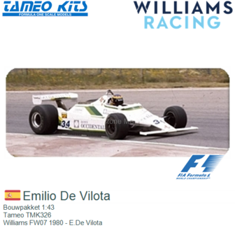 Bouwpakket 1:43 | Tameo TMK326 | Williams FW07 1980 - E.De Vilota