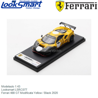 Modelauto 1:43 | Looksmart LSRC077 | Ferrari 488 GT Modificata Yellow / Black 2020