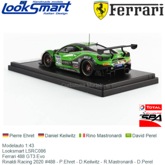 Modelauto 1:43 | Looksmart LSRC086 | Ferrari 488 GT3 Evo | Rinaldi Racing 2020 #488 - P.Ehret - D.Keilwitz - R.Mastronardi - D.