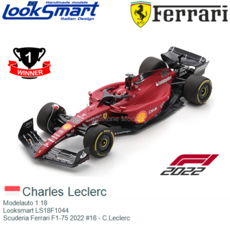 Modelauto 1:18 | Looksmart LS18F1044 | Scuderia Ferrari F1-75 2022 #16 - C.Leclerc