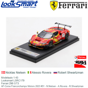 Modelauto 1:43 | Looksmart LSRC179 | Ferrari 296 GT3 | AF-Corse Francorchamps Motors 2023 #51 - N.Nielsen - A.Rovera - R.Shwart