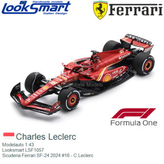 Modelauto 1:43 | Looksmart LSF1057 | Scuderia Ferrari SF-24 2024 #16 - C.Leclerc