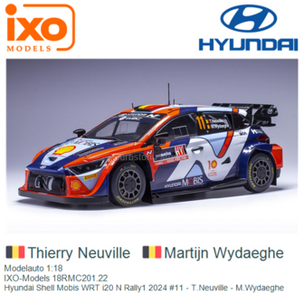 Modelauto 1:18 | IXO-Models 18RMC201.22 | Hyundai Shell Mobis WRT i20 N Rally1 2024 #11 - T.Neuville - M.Wydaeghe