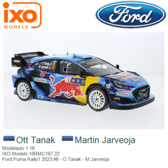 Modelauto 1:18 | IXO-Models 18RMC187.22 | Ford Puma Rally1 2023 #8 - O.Tanak - M.Jarveoja