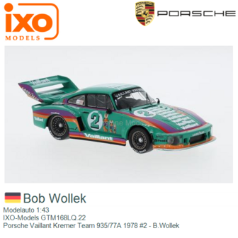 Modelauto 1:43 | IXO-Models GTM168LQ.22 | Porsche Vaillant Kremer Team 935/77A 1978 #2 - B.Wollek