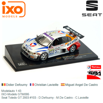 Modelauto 1:43 | IXO-Models GTM095 | Seat Toledo GT 2003 #103 - D.Defourny - M.De Castro - C.Lavieille