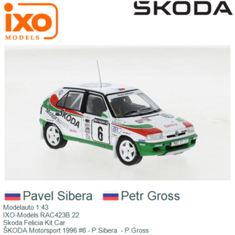 Modelauto 1:43 | IXO-Models RAC423B.22 | Skoda Felicia Kit Car | &Scaron;KODA Motorsport 1996 #6 - P.Sibera  - P.Gross