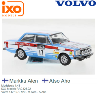 Modelauto 1:43 | IXO-Models RAC426.22 | Volvo 142 1972 #29 - M.Alen - A.Aho