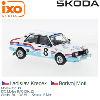 Modelauto 1:43 | IXO-Models RAC408A.22 | Skoda 130L 1988 #8 - L.Krecek - B.Motl